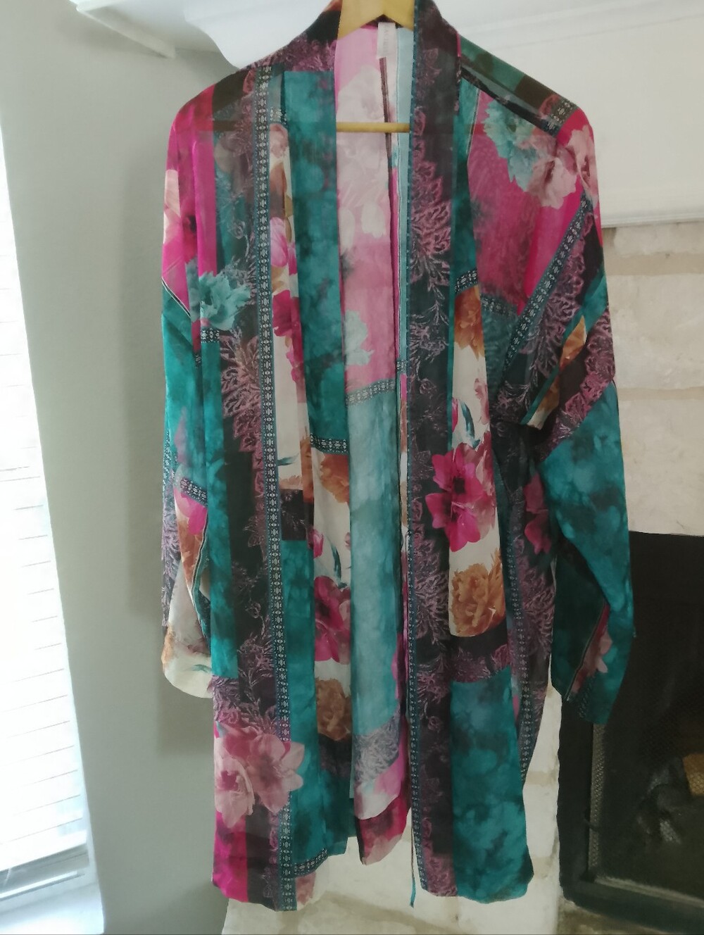 Cacique Teal and Hot Pink Floral Kimono